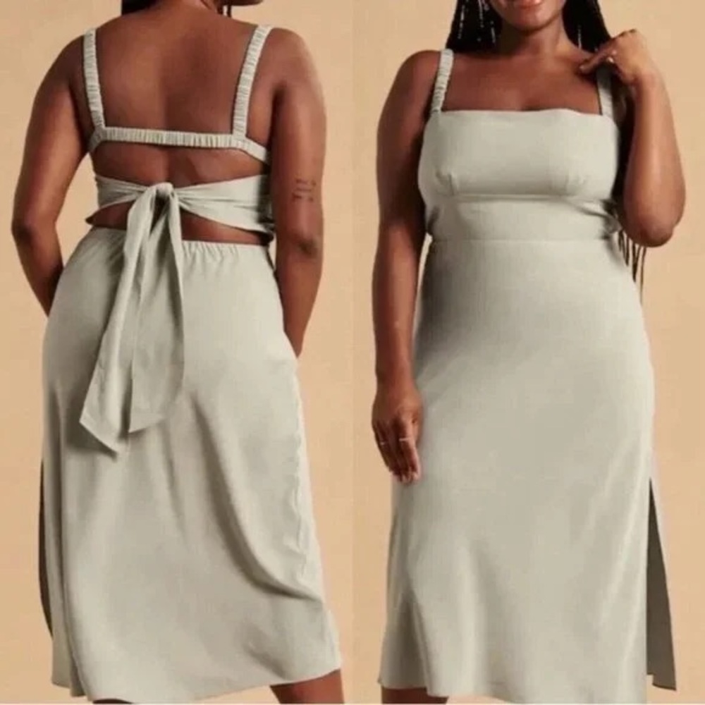 Abercrombie midi dress, sage green color, open and tie back